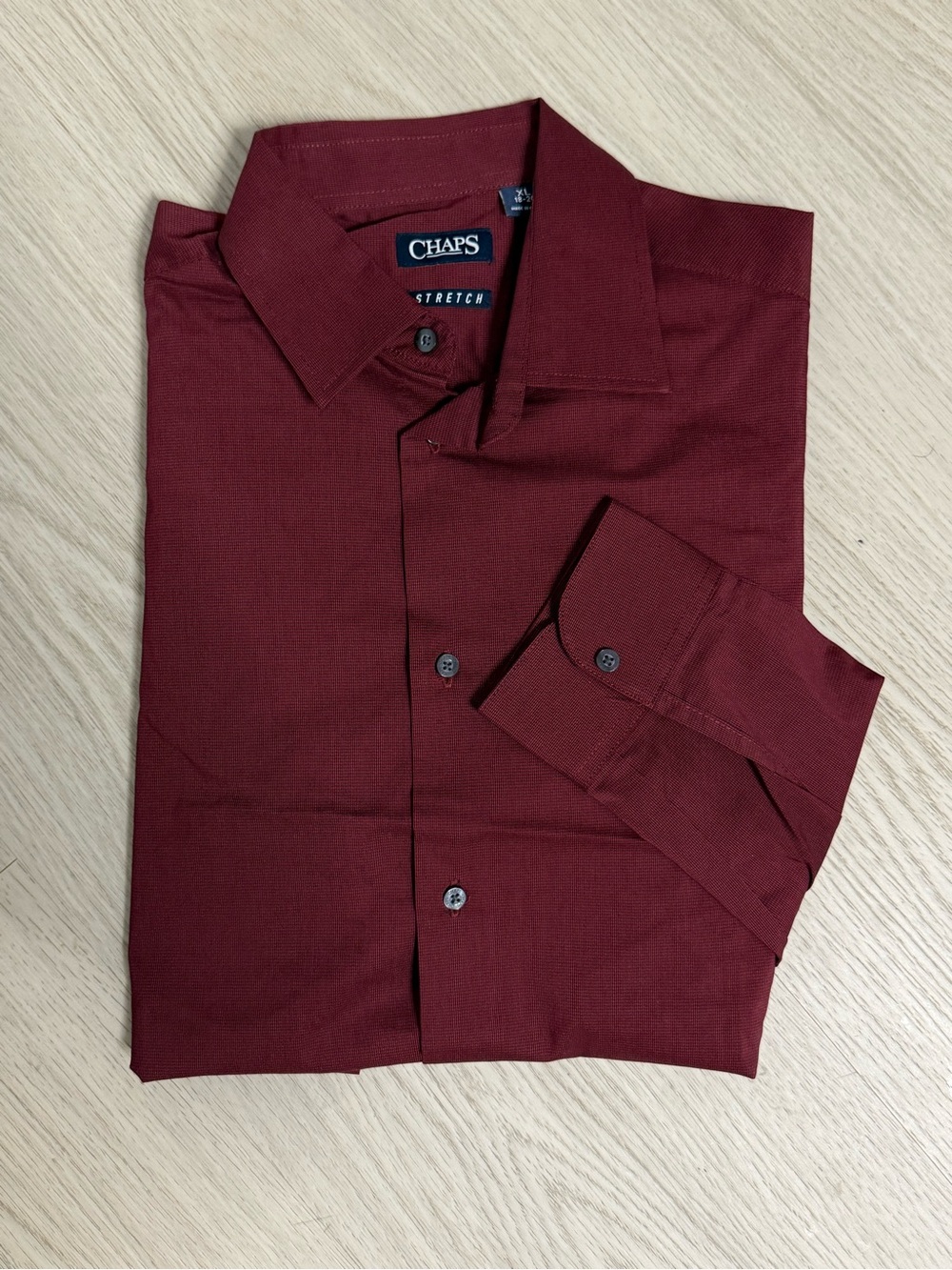 Chaps Men's Stretch Dress Shirt - Wine Red